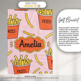 Cute Kawaii French Fries Soft Pink Background Seamless Pattern  Personalised Custom Name Super Soft Fleece Blanket Bed Sofa Throw