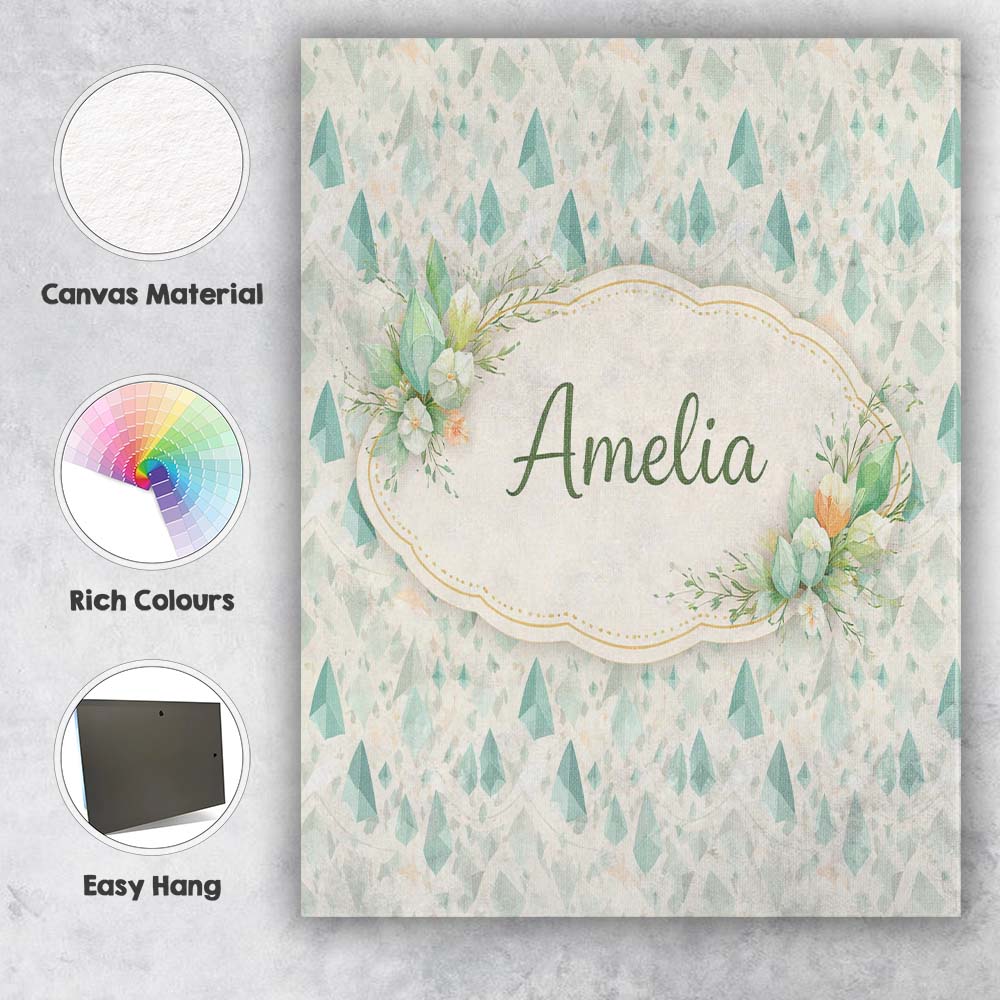 Personalised Name Soft Pastel Green Geometric Crystal Seamless Custom Modern Room Accent Canvas Wall Art Print Decor Picture Ready to Hang