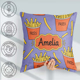 Custom Name French Fries Seamless Pattern Purple Background Name Square Filled Cushion Throw Pillow Sofa Bed Home Decor Zip Washable UK Made