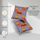 Custom Name French Fries Seamless Pattern Purple Background Name Square Filled Cushion Throw Pillow Sofa Bed Home Decor Zip Washable UK Made