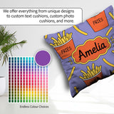 Custom Name French Fries Seamless Pattern Purple Background Name Square Filled Cushion Throw Pillow Sofa Bed Home Decor Zip Washable UK Made