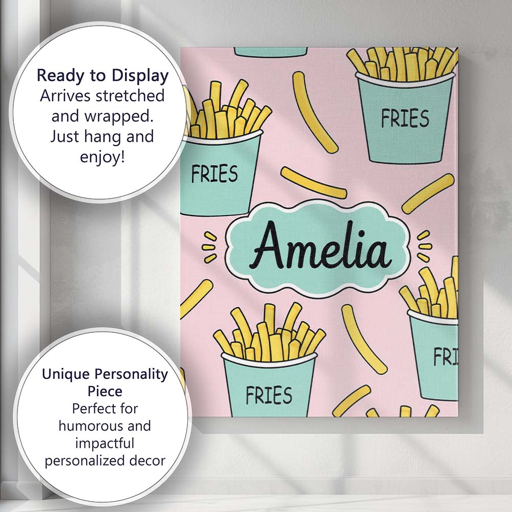 Personalised Name Cute French Fries Seamless Custom Bespoke  Contemporary Display Canvas Wall Art Print Decor Picture Ready to Hang
