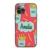 Cute French Fries Seamless Pattern Red Background Custom Name Protective Phone Case Mobile Cover Durable Everyday Smartphone Shock Resistant