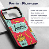 Cute French Fries Seamless Pattern Red Background Custom Name Protective Phone Case Mobile Cover Durable Everyday Smartphone Shock Resistant