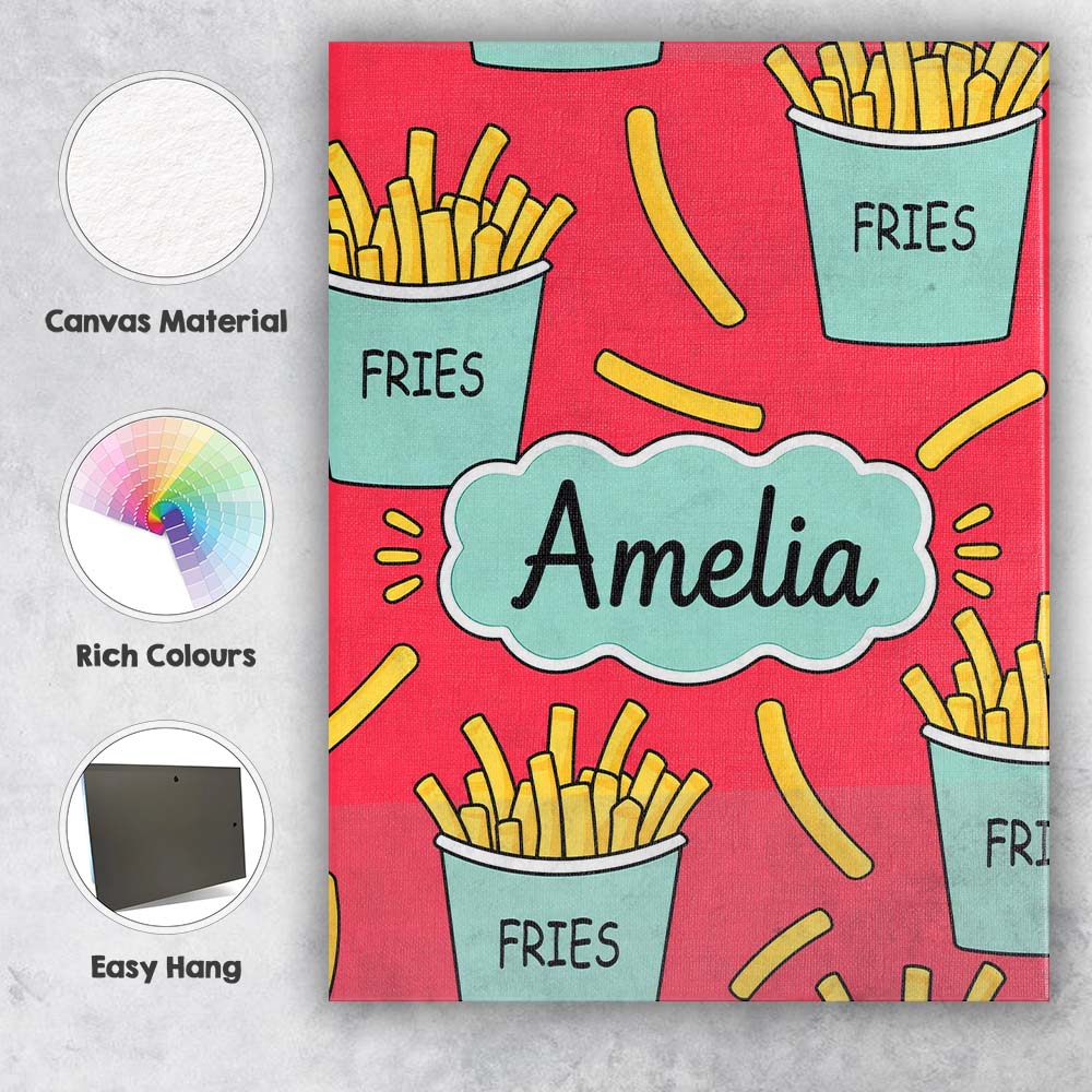 Personalised Name Cute French Fries Seamless Custom Bespoke  Contemporary Display Canvas Wall Art Print Decor Picture Ready to Hang