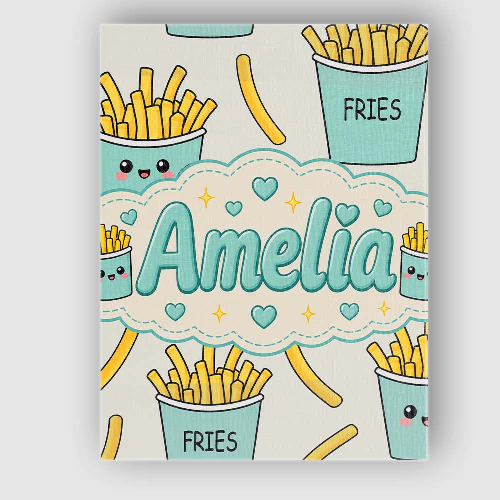 Personalised Name Cute French Fries Seamless Custom Bespoke  Contemporary Display Canvas Wall Art Print Decor Picture Ready to Hang