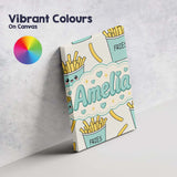 Personalised Name Cute French Fries Seamless Custom Bespoke  Contemporary Display Canvas Wall Art Print Decor Picture Ready to Hang