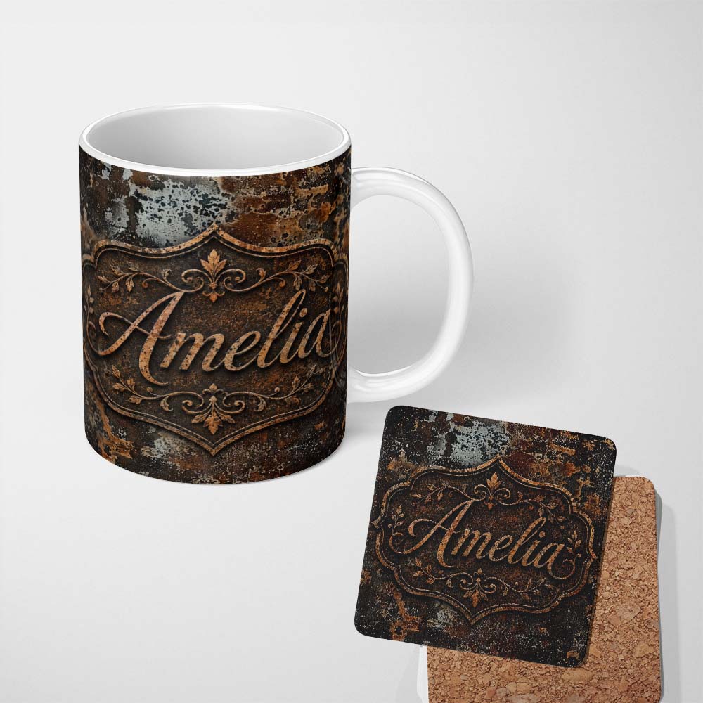 Personalized Custom Name Speckled Rust Texture Dark Industrial Surface Seamless Pattern 11oz Ceramic Coffee Tea Mug White Large Handle