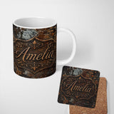 Personalized Custom Name Speckled Rust Texture Dark Industrial Surface Seamless Pattern 11oz Ceramic Coffee Tea Mug White Large Handle
