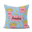 Custom Name Cute French Fries Seamless Pattern Blue Background Square Filled Cushion Throw Pillow Sofa Bed Home Decor Zip Washable UK Made