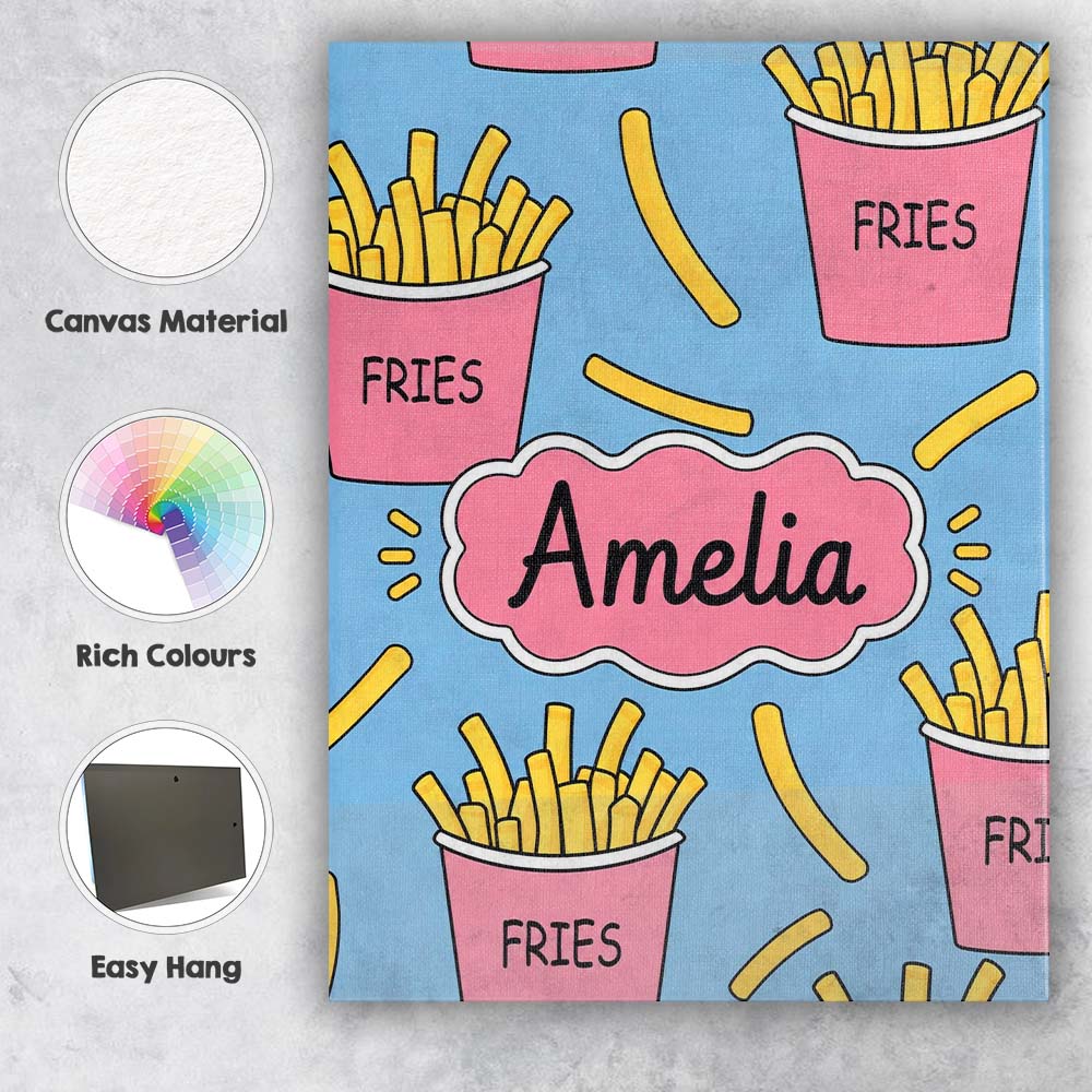 Personalised Name Cute French Fries Seamless Custom Bespoke  Contemporary Display Canvas Wall Art Print Decor Picture Ready to Hang