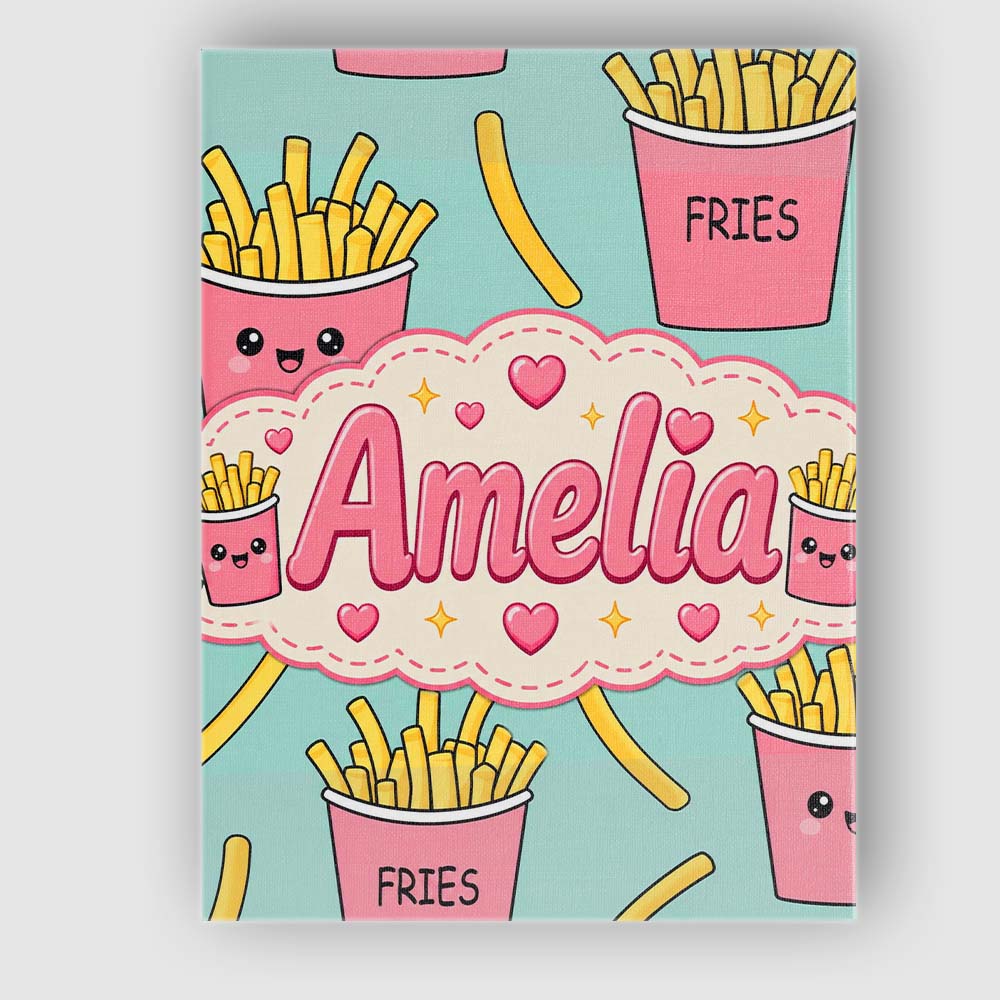 Personalised Name Cute French Fries Seamless Custom Bespoke  Contemporary Display Canvas Wall Art Print Decor Picture Ready to Hang