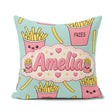 Custom Name Cute French Fries Seamless Pattern Teal Background Square Filled Cushion Throw Pillow Sofa Bed Home Decor Zip Washable UK Made
