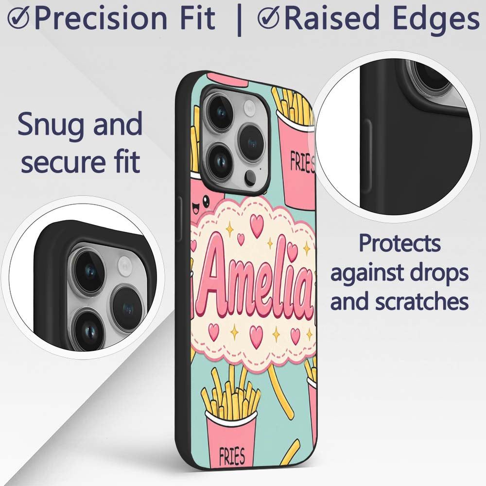Cute French Fries Seamless Pattern Printed Design Custom Name Protective Phone Case Mobile Cover Durable Everyday Smartphone Shock Resistant