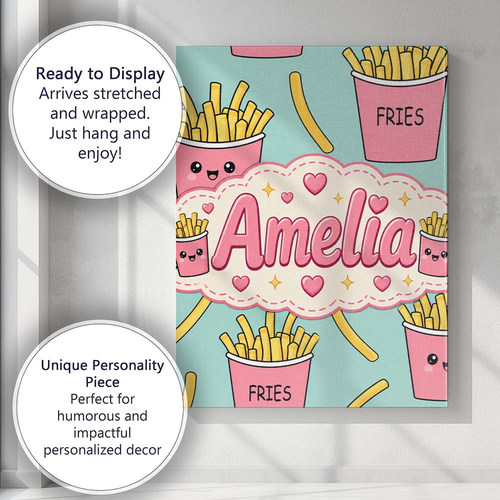 Personalised Name Cute French Fries Seamless Custom Bespoke  Contemporary Display Canvas Wall Art Print Decor Picture Ready to Hang