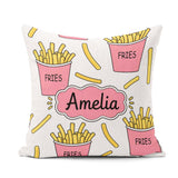 Custom Name Cute French Fries Seamless Soft Grey Background Name Square Filled Cushion Throw Pillow Sofa Bed Home Decor Zip Washable UK Made