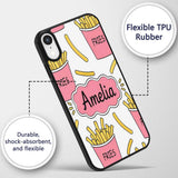 Cute French Fries Seamless Pattern Soft Grey Custom Name Protective Phone Case Mobile Cover Durable Everyday Smartphone Shock Resistant