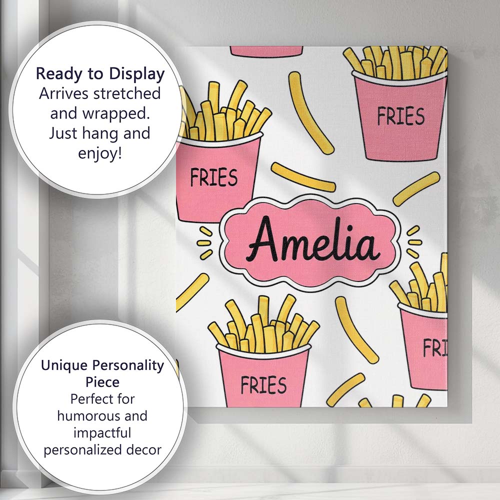 Personalised Name Cute French Fries Seamless Custom Bespoke  Contemporary Display Canvas Wall Art Print Decor Picture Ready to Hang