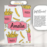 Cute French Fries Seamless Pattern Soft Grey Background Name Unique  Personalised Custom Name Super Soft Fleece Blanket Bed Sofa Throw