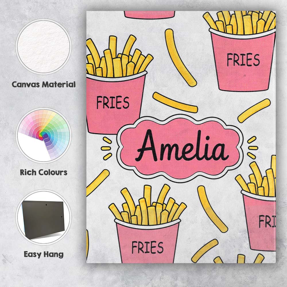 Personalised Name Cute French Fries Seamless Custom Bespoke  Contemporary Display Canvas Wall Art Print Decor Picture Ready to Hang