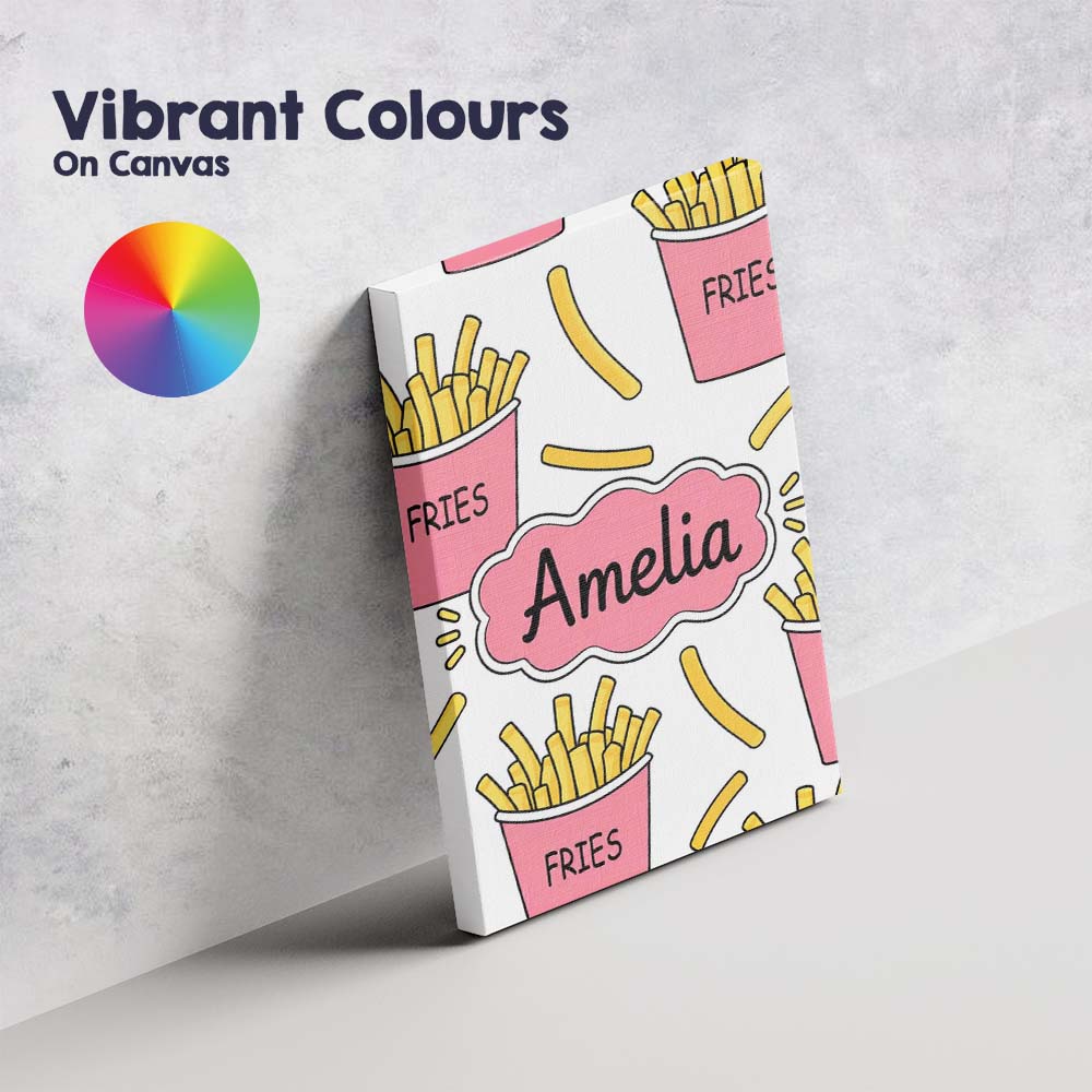 Personalised Name Cute French Fries Seamless Custom Bespoke  Contemporary Display Canvas Wall Art Print Decor Picture Ready to Hang