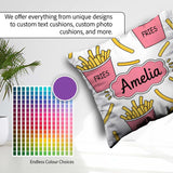 Custom Name Cute French Fries Seamless Soft Grey Background Name Square Filled Cushion Throw Pillow Sofa Bed Home Decor Zip Washable UK Made