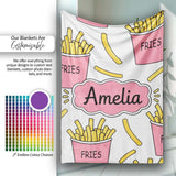 Cute French Fries Seamless Pattern Soft Grey Background Name Unique  Personalised Custom Name Super Soft Fleece Blanket Bed Sofa Throw