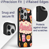 Cute Kawaii Fast Food Pattern with Pizza Fries Custom Name Protective Phone Case Mobile Cover Durable Everyday Smartphone Shock Resistant