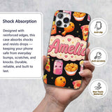 Cute Kawaii Fast Food Pattern with Pizza Fries Custom Name Protective Phone Case Mobile Cover Durable Everyday Smartphone Shock Resistant