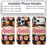 Cute Kawaii Fast Food Pattern with Pizza Fries Custom Name Protective Phone Case Mobile Cover Durable Everyday Smartphone Shock Resistant