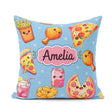 Custom Name Fast Food Pattern with Pizza Fries Chicken Soda Blue Square Filled Cushion Throw Pillow Sofa Bed Home Decor Zip Washable UK Made