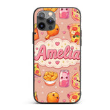 Cute Kawaii Fast Food Pattern with Pizza Fries Custom Name Protective Phone Case Mobile Cover Durable Everyday Smartphone Shock Resistant