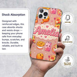 Cute Kawaii Fast Food Pattern with Pizza Fries Custom Name Protective Phone Case Mobile Cover Durable Everyday Smartphone Shock Resistant