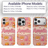 Cute Kawaii Fast Food Pattern with Pizza Fries Custom Name Protective Phone Case Mobile Cover Durable Everyday Smartphone Shock Resistant