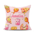 Custom Name Fast Food Pattern with Pizza Chicken Soda Light Pink Square Filled Cushion Throw Pillow Sofa Bed Home Decor Zip Washable UK Made