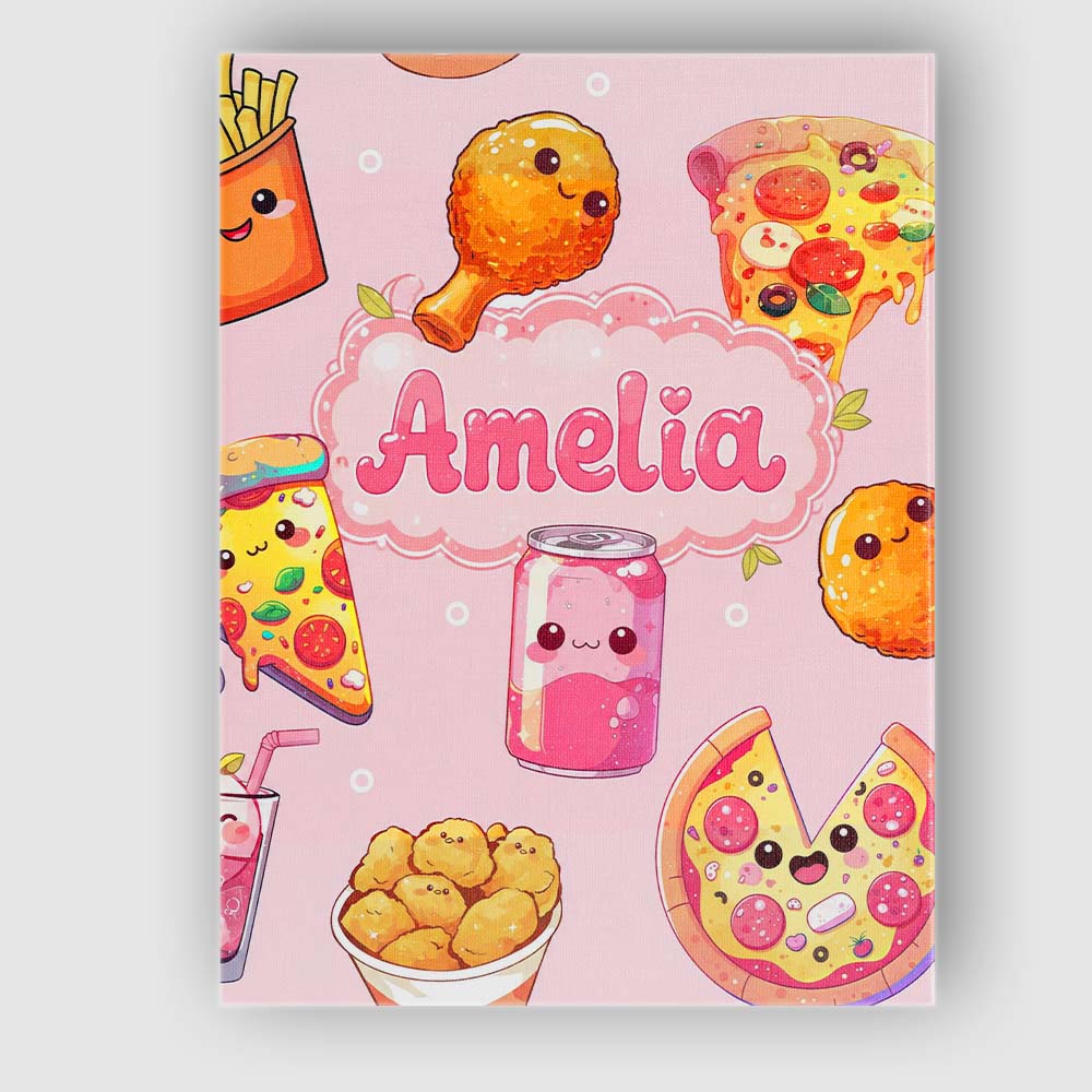 Personalised Name Cute Kawaii Fast Food Custom  Modern Room Accent Elegant Feature Canvas Wall Art Print Decor Picture Ready to Hang