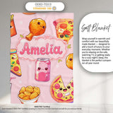 Cute Kawaii Fast Food Pattern with Pizza Chicken Soda Light Pink  Personalised Custom Name Super Soft Fleece Blanket Bed Sofa Throw