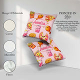 Custom Name Fast Food Pattern with Pizza Chicken Soda Light Pink Square Filled Cushion Throw Pillow Sofa Bed Home Decor Zip Washable UK Made