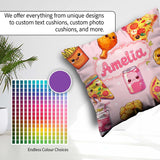 Custom Name Fast Food Pattern with Pizza Chicken Soda Light Pink Square Filled Cushion Throw Pillow Sofa Bed Home Decor Zip Washable UK Made