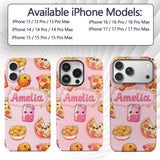 Cute Kawaii Fast Food Pattern with Pizza Chicken Custom Name Protective Phone Case Mobile Cover Durable Everyday Smartphone Shock Resistant