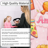 Cute Kawaii Fast Food Pattern with Pizza Chicken Soda Light Pink  Personalised Custom Name Super Soft Fleece Blanket Bed Sofa Throw