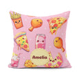 Custom Name Kawaii Fast Food Pattern with Chicken Soda Soft Pink Square Filled Cushion Throw Pillow Sofa Bed Home Decor Zip Washable UK Made