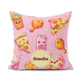 Custom Name Kawaii Fast Food Pattern with Chicken Soda Soft Pink Square Filled Cushion Throw Pillow Sofa Bed Home Decor Zip Washable UK Made