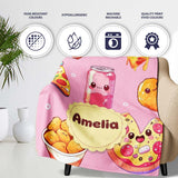 Cute Kawaii Fast Food Pattern with Pizza Chicken Soda Soft Pink  Personalised Custom Name Super Soft Fleece Blanket Bed Sofa Throw