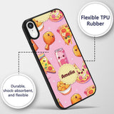 Cute Kawaii Fast Food Pattern with Pizza Chicken Custom Name Protective Phone Case Mobile Cover Durable Everyday Smartphone Shock Resistant