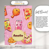 Cute Kawaii Fast Food Pattern with Pizza Chicken Soda Soft Pink  Personalised Custom Name Super Soft Fleece Blanket Bed Sofa Throw