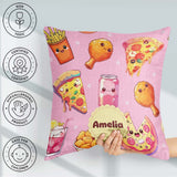 Custom Name Kawaii Fast Food Pattern with Chicken Soda Soft Pink Square Filled Cushion Throw Pillow Sofa Bed Home Decor Zip Washable UK Made