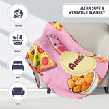 Cute Kawaii Fast Food Pattern with Pizza Chicken Soda Soft Pink  Personalised Custom Name Super Soft Fleece Blanket Bed Sofa Throw