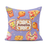 Custom Name Cute Fast Food Pattern with Pizza Fries Chicken Soda Square Filled Cushion Throw Pillow Sofa Bed Home Decor Zip Washable UK Made