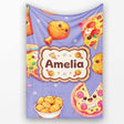 Cute Kawaii Fast Food Pattern with Pizza Fries Chicken Soda Purple  Personalised Custom Name Super Soft Fleece Blanket Bed Sofa Throw